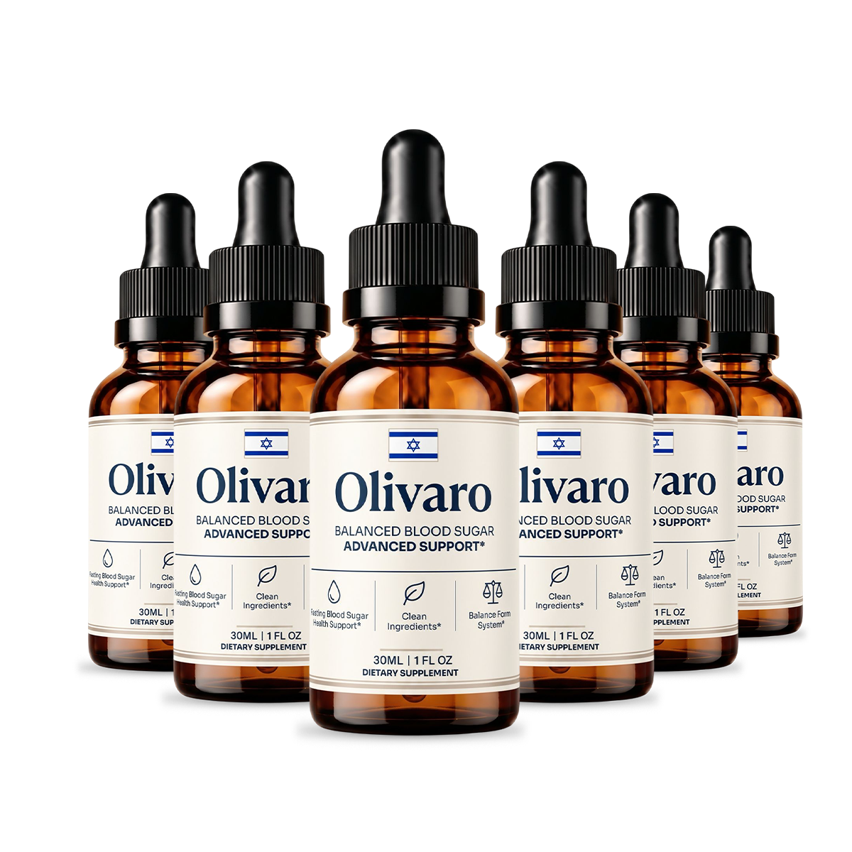 Olivaro Blood Sugar 30 ml amber dropper bottles, six bottle package